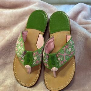 Stunning Green and Pink Embroidered Women’s Thong Sandals